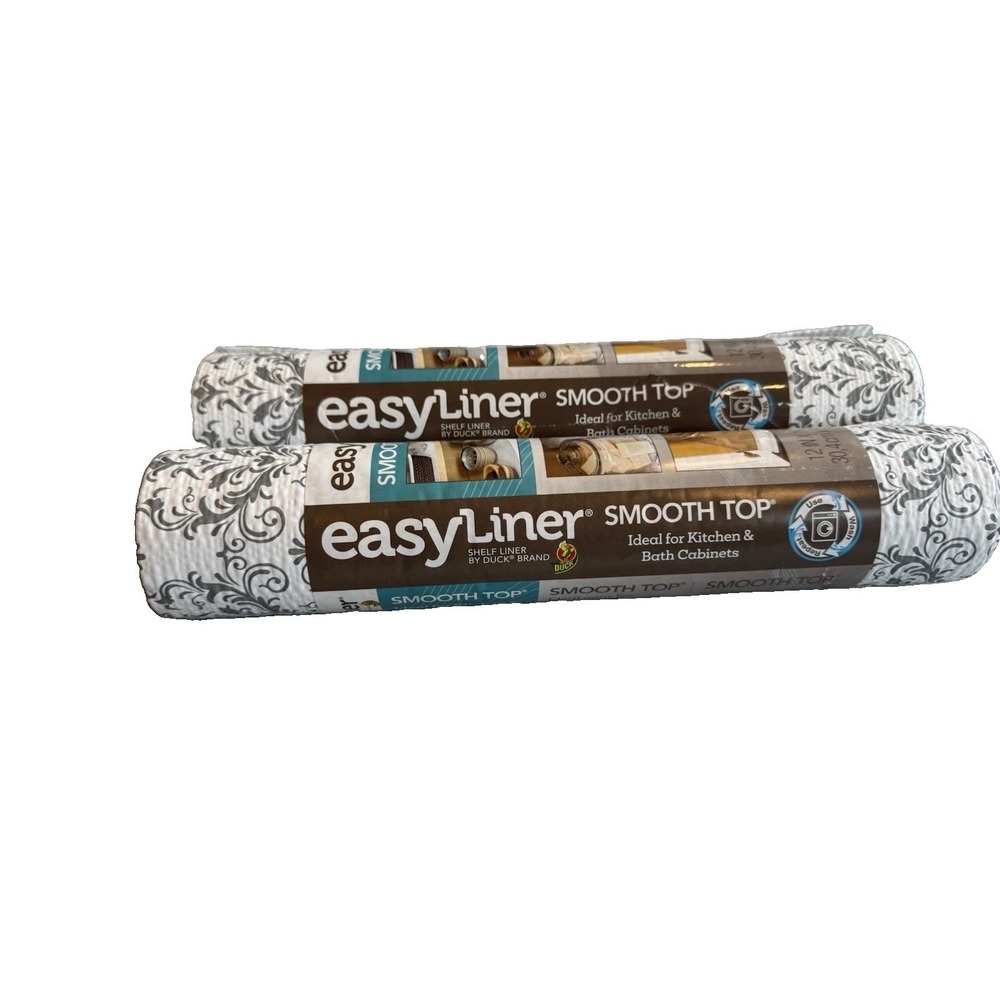 Duck EasyLiner Smooth Top Shelf Liner Gray Scroll 12" x 30' Lot of 2 New